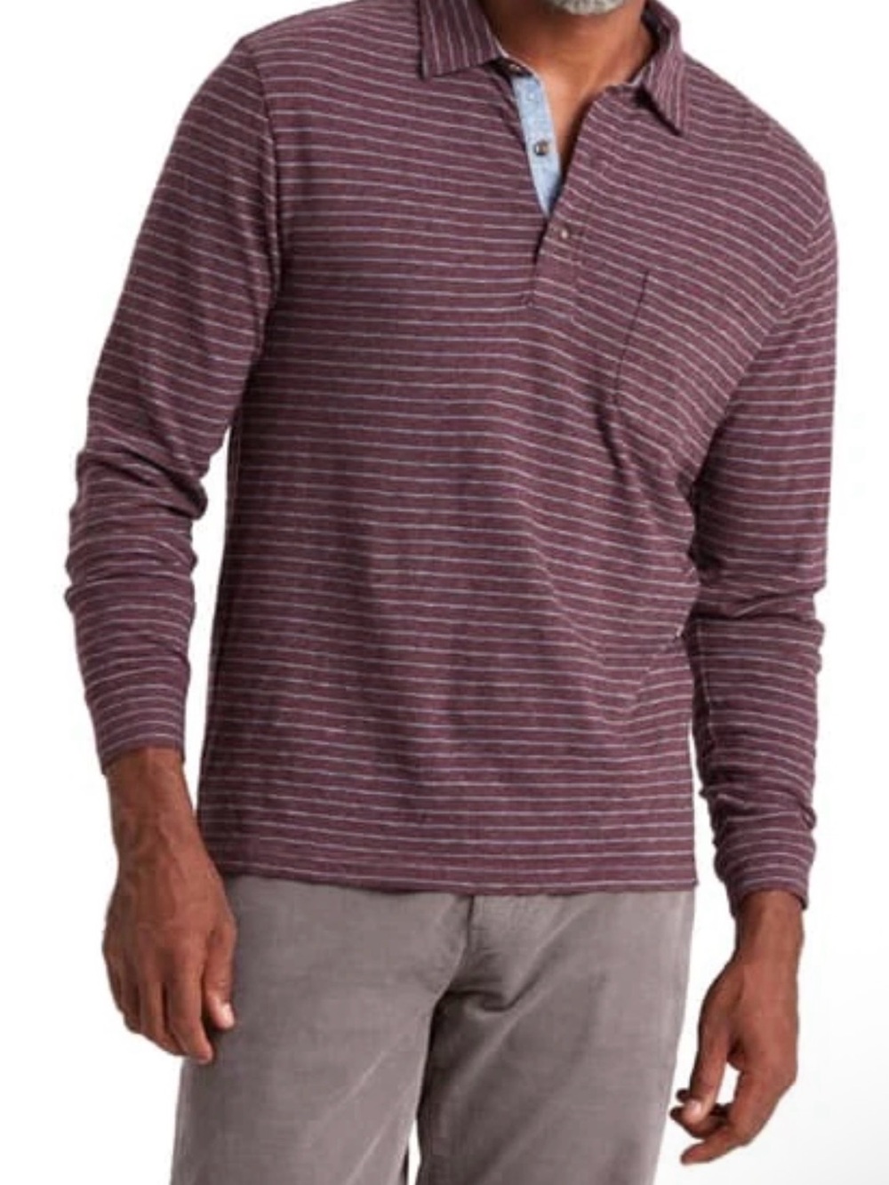 Faherty Long-Sleeve Heather Striped Polo Shirt Burgundy Medium Business Casual